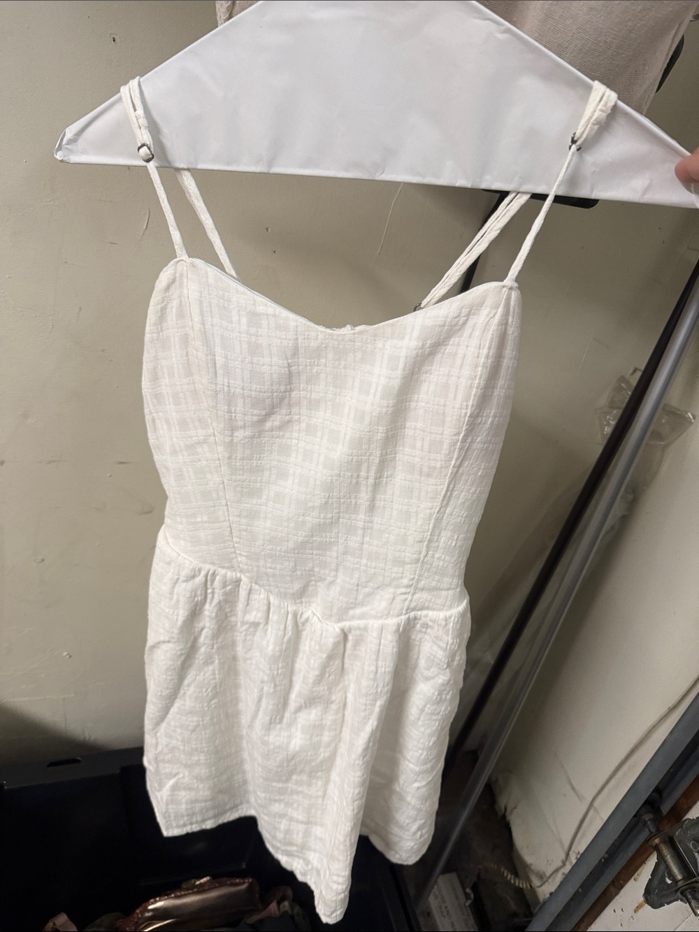 Hollister White Textured Spaghetti Strap Mini Dress